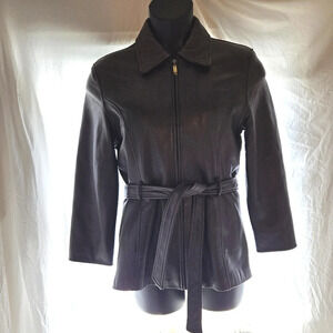 Chocolate Knoles & Carter Leather 3/4 Coat EUC 🍫